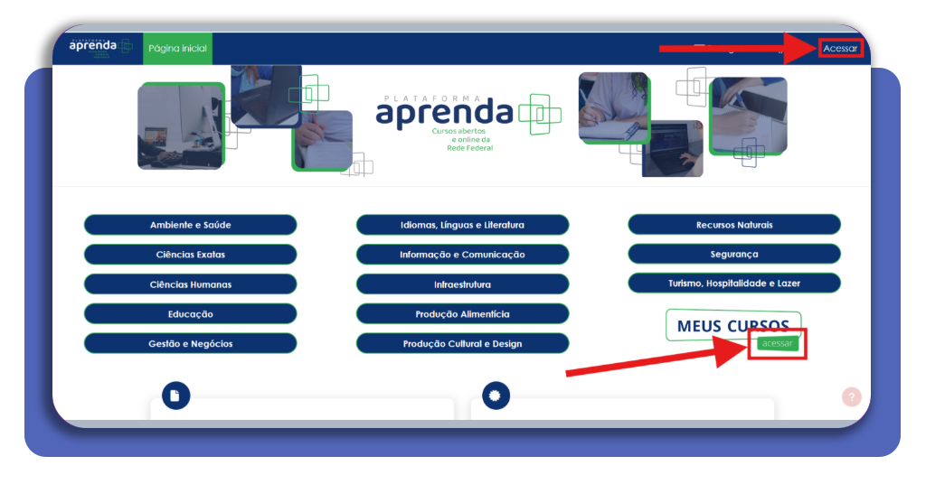 Página inicial do portal Aprenda Mais MEC com botão Acessar em destaque
