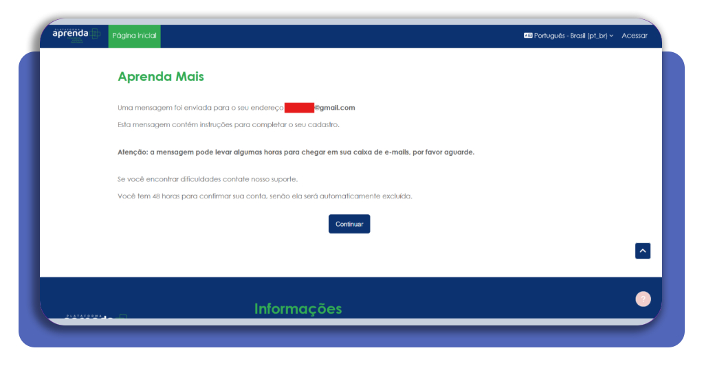 E-mail de confirmação de cadastro do portal Aprenda Mais MEC