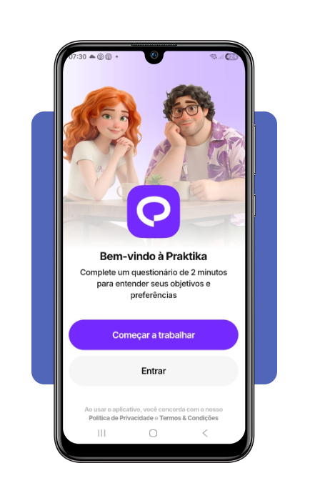 Tela de login do aplicativo Praktika