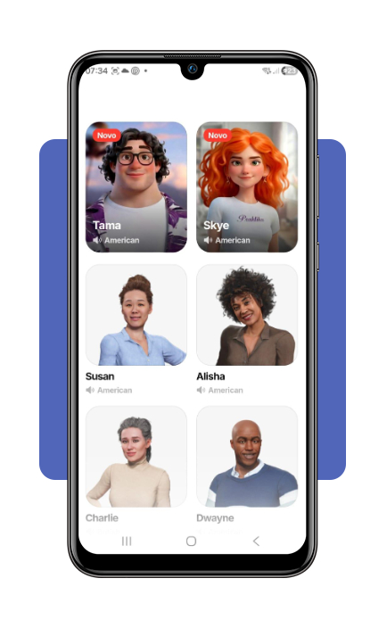 Tela de seleção de avatar no aplicativo Praktika
