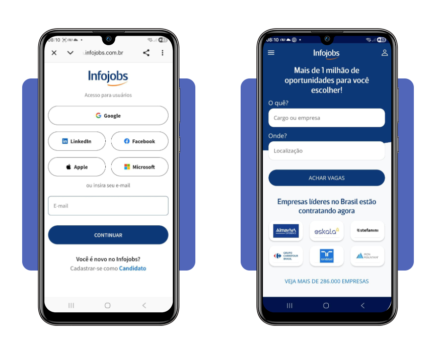 Tela de criação de perfil no app Infojobs