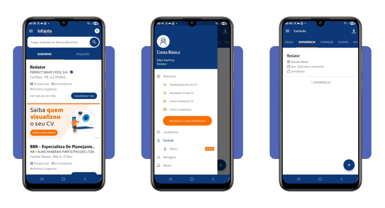 Tela de criação de currículo no app Infojobs
