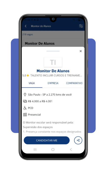 Candidatura em vaga de monitor no Infojobs