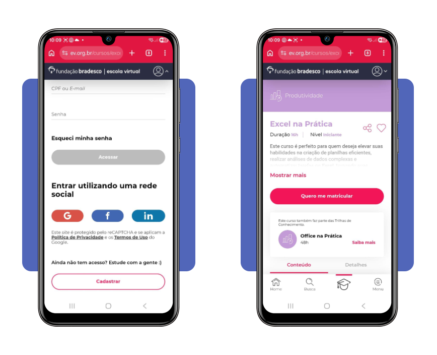 Tela de cadastro na plataforma Escola Virtual Bradesco