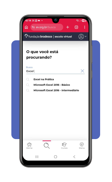 Busca pelo curso Excel na prática na plataforma Bradesco