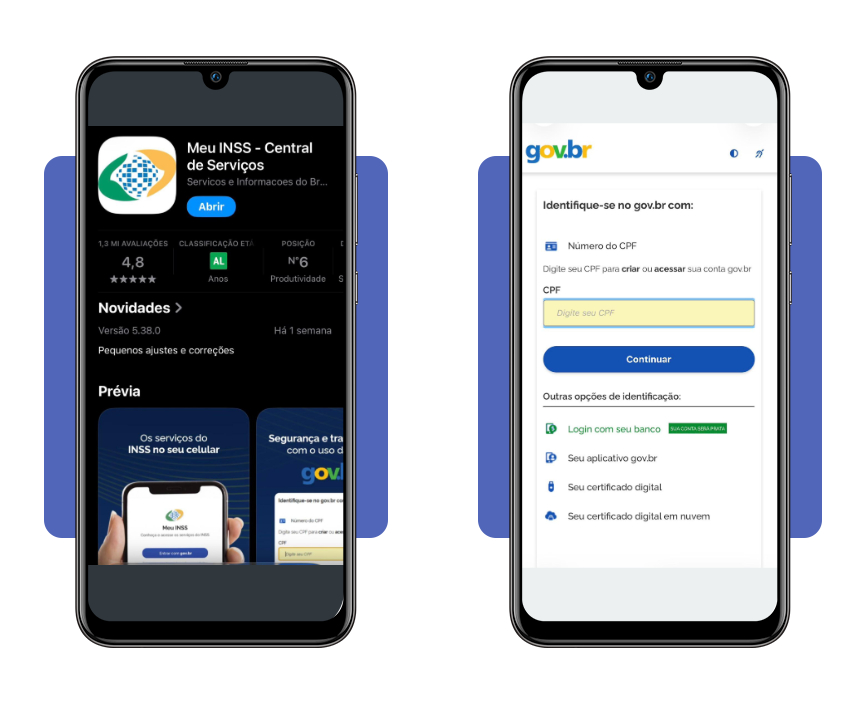 Tela de login do app Meu INSS com conta gov.br