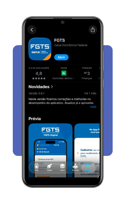 Tela de login do aplicativo FGTS no celular
