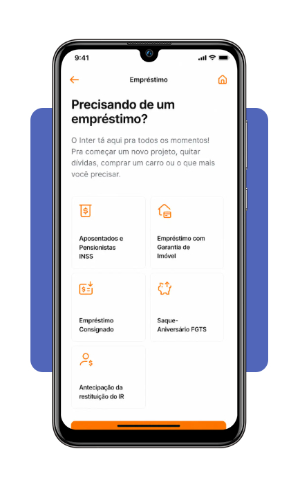 Área de Empréstimos do app Inter com opção Saque-Aniversário FGTS destacada