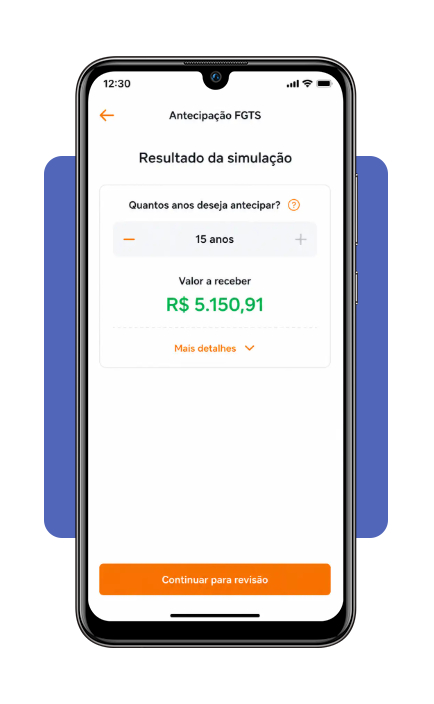 Tela de simulação da antecipação do saque-aniversário FGTS no aplicativo bancário