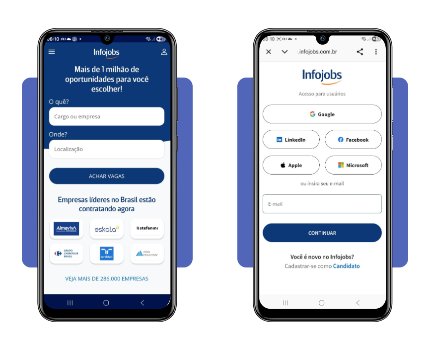 Tela de cadastro do aplicativo Infojobs