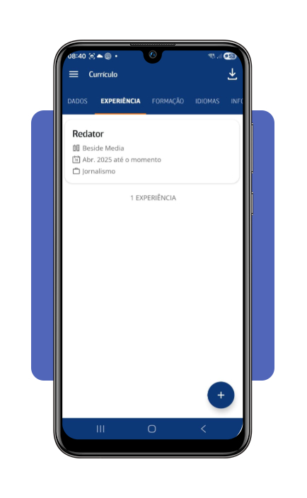 Abas de preenchimento completo do currículo no Infojobs