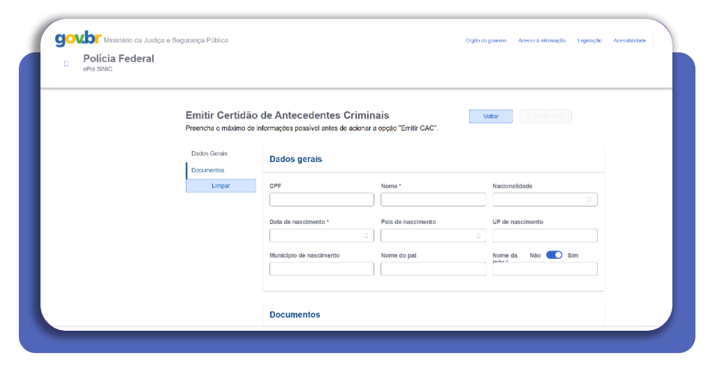 Consulta de antecedentes criminais online pelo Gov.br