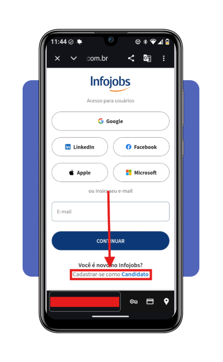 Tela de criação de conta gratuita no app Infojobs