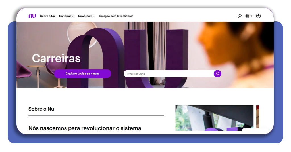 Tela inicial do portal de carreiras do Nubank