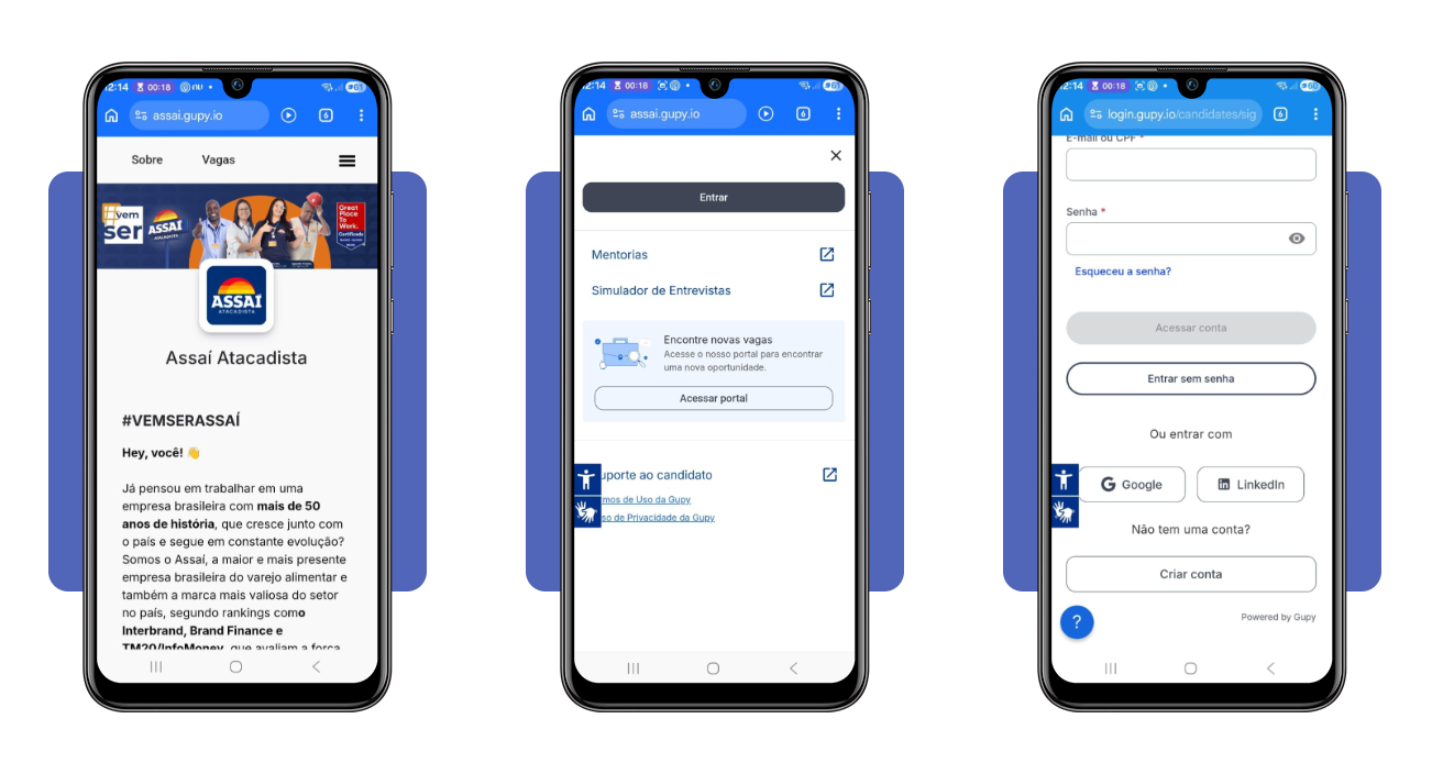 Portal de talentos do Assaí Atacadista com vagas de repositor e caixa