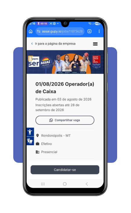Busca por vagas de repositor e caixa no portal do Assaí Atacadista