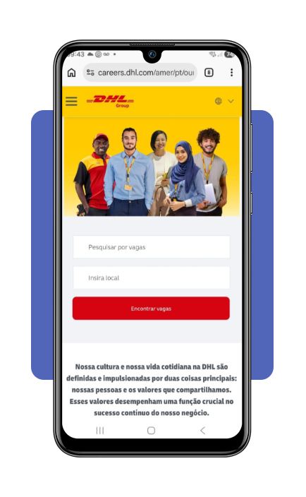 Tela de busca de vagas no portal DHL Group