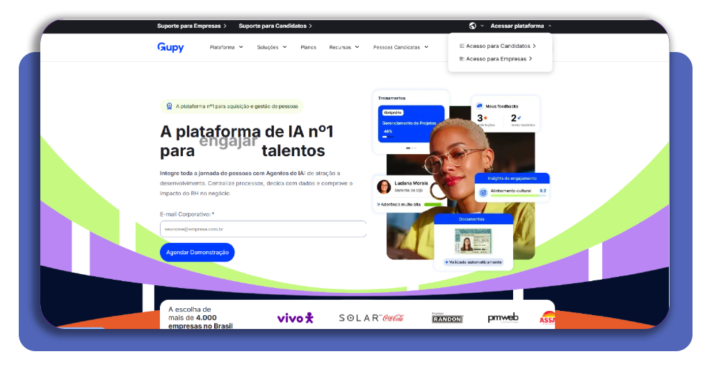 Tela inicial do portal de vagas da Gupy com o botão Acessar plataforma em destaque