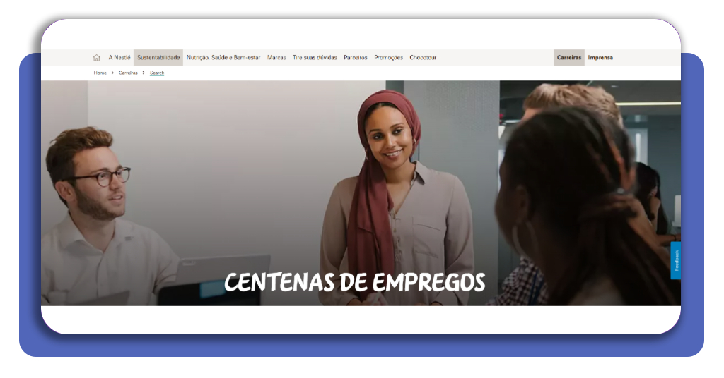 Portal de carreiras da Nestlé aberto no navegador