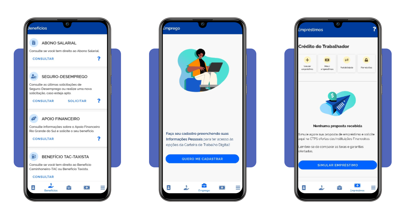 Serviços disponíveis no app Carteira de Trabalho Digital