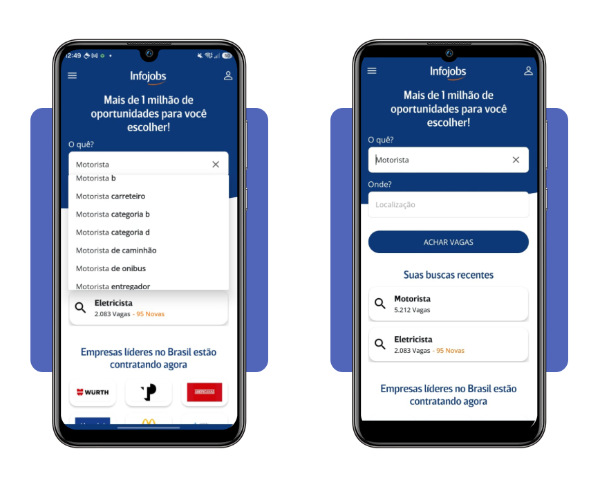 Tela de candidatura a vaga de motorista no Infojobs