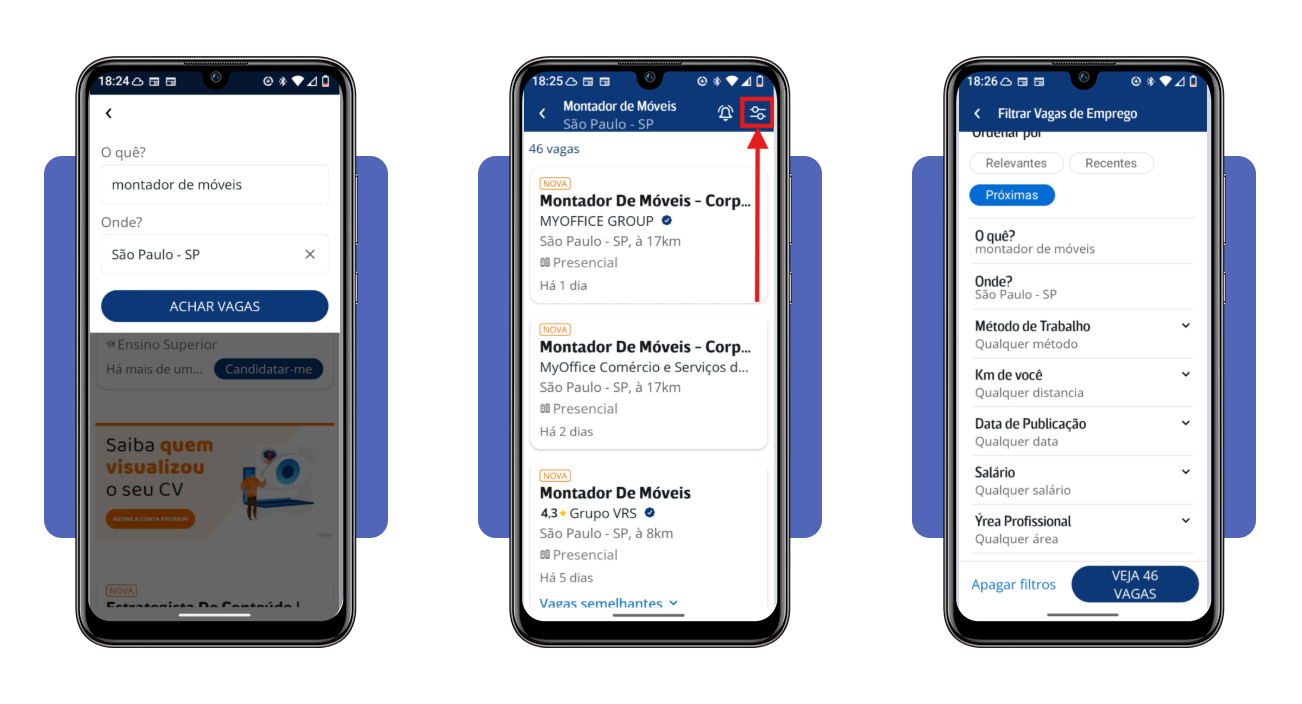 Barra de busca do Infojobs com o termo montador de móveis