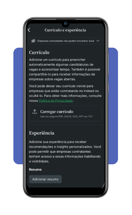 Tela de preenchimento de currículo no Glassdoor