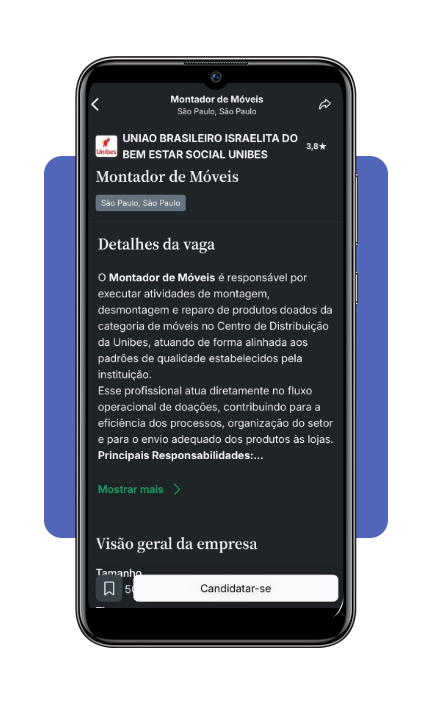 Tela de candidatura a vaga de montador de móveis no Glassdoor