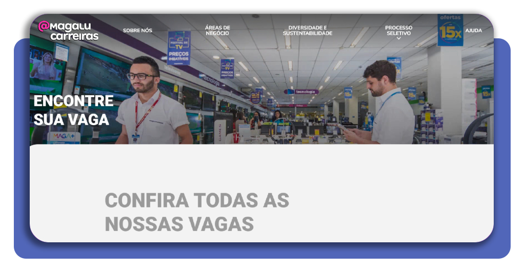 Página inicial do Magalu Carreiras com campo de busca de vagas