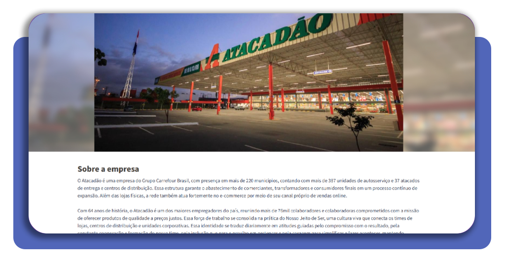 Tela inicial do portal de carreiras do Atacadão na plataforma Pandapé