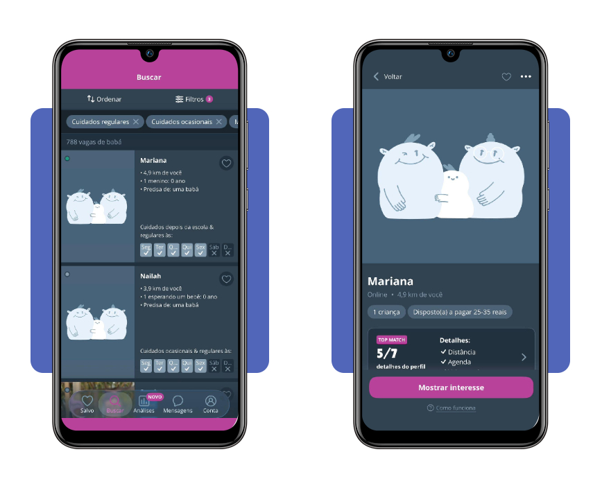 Busca de famílias e envio de convites no app Sitly