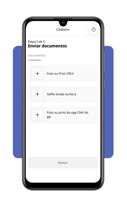 Envio de documentos no aplicativo Entregador Lalamove