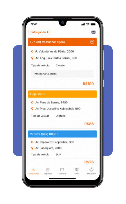 Motorista aceitando pedidos no aplicativo Entregador Lalamove