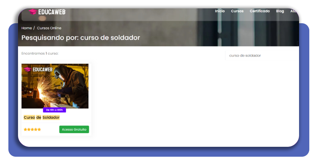 Aluno realizando curso de soldagem online pelo celular