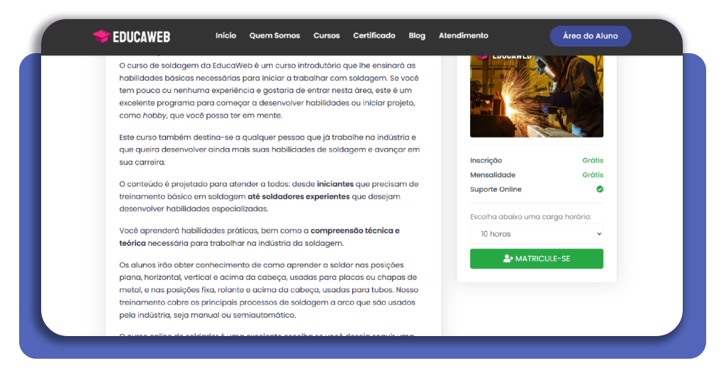Certificado digital do curso de solda profissionalizante