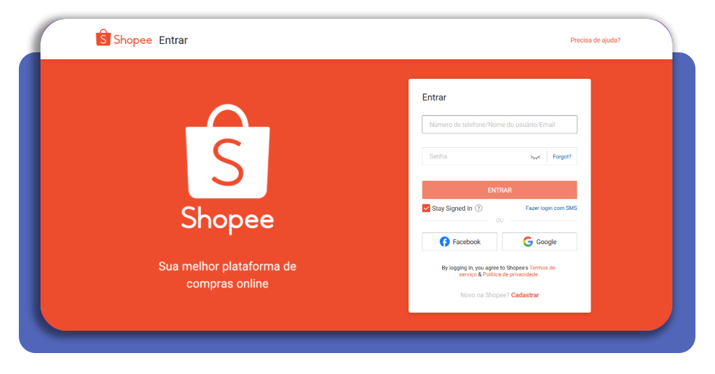 Passo 2 - Faça login na página de afiliados da Shopee