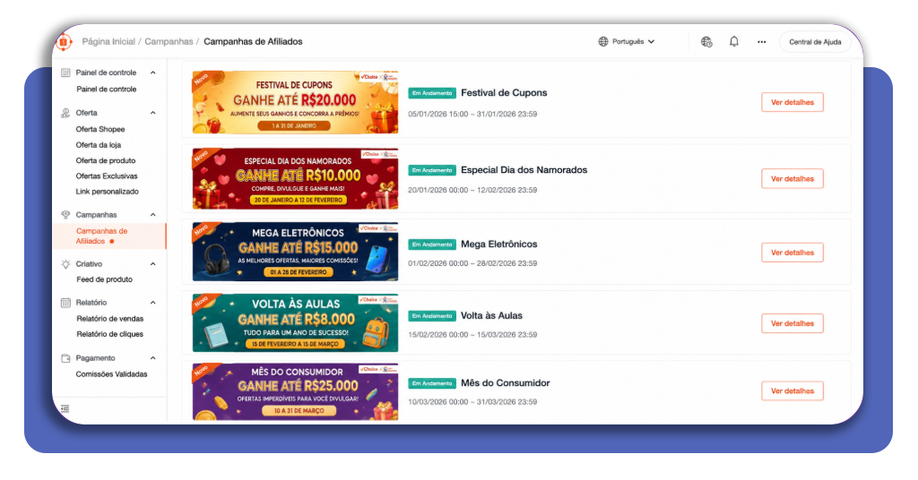 Passo 4 - Escolha os produtos para divulgar como afiliada Shopee