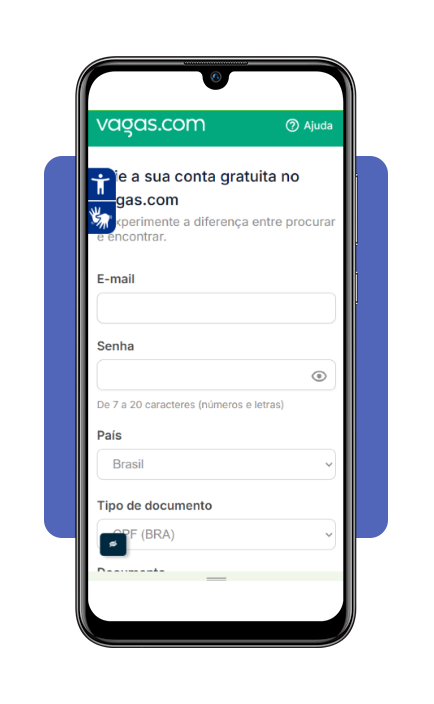 Preenchimento de dados no aplicativo Vagas.com