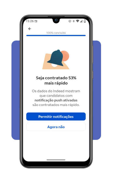 Tela de autorização de notificações no app Indeed