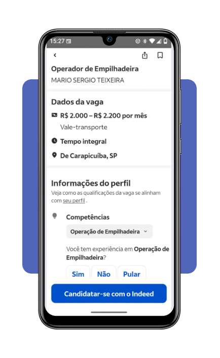Botão de candidatura no app Indeed