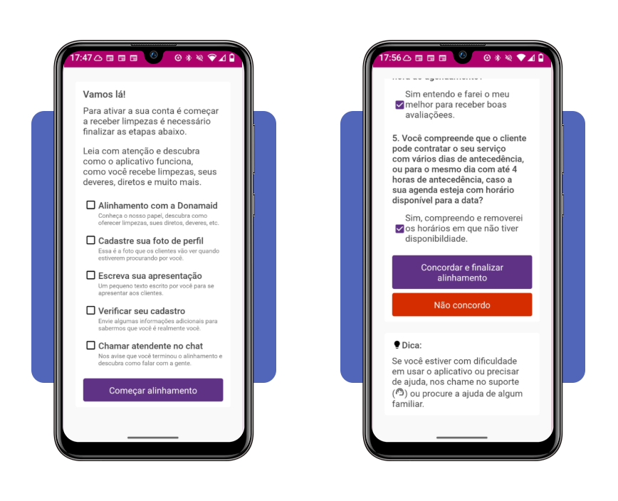 Tela de alinhamento da plataforma Donamaid