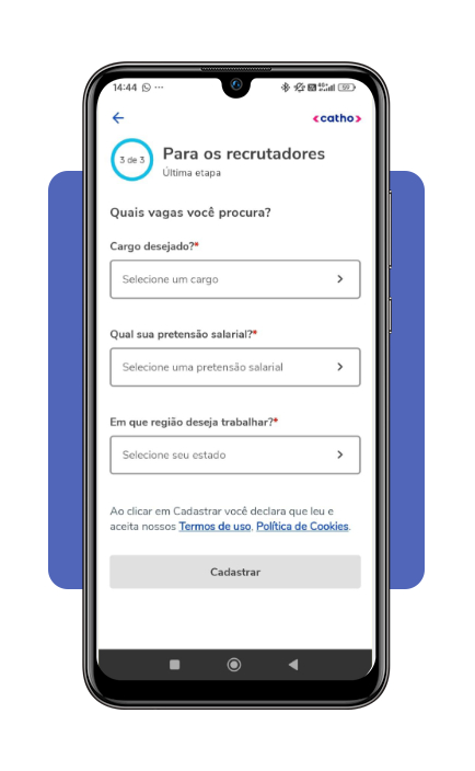 Tela de preferências profissionais no app Catho