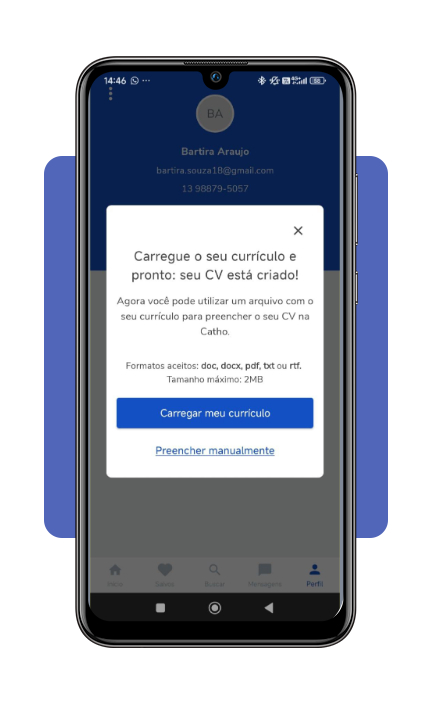 Tela de busca por vagas de auxiliar de cozinha no app Catho