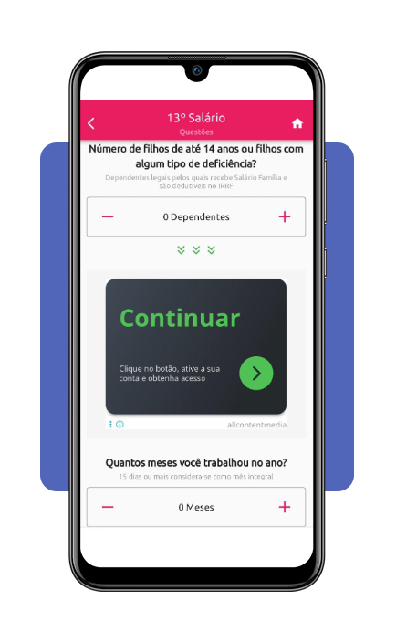Campo de meses trabalhados no app Cálculo Décimo Terceiro