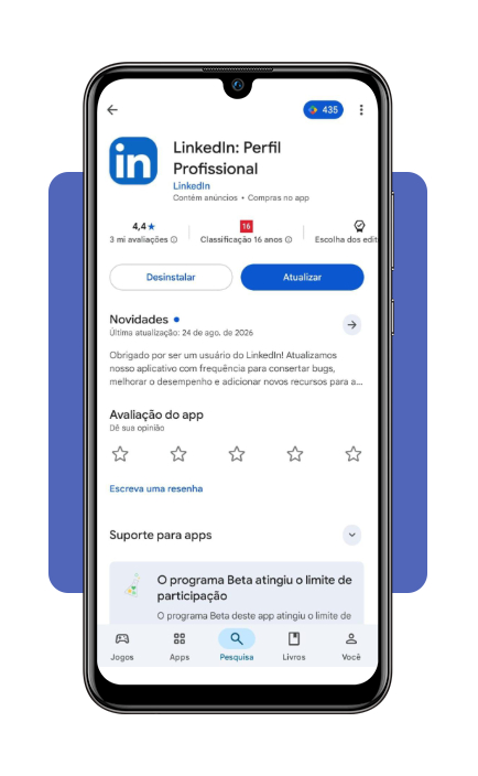 Tela de download do aplicativo LinkedIn na loja de aplicativos