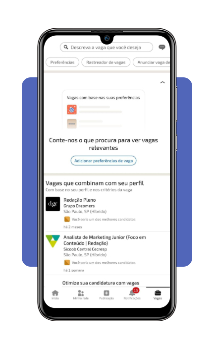 Tela de busca de vagas no aplicativo LinkedIn