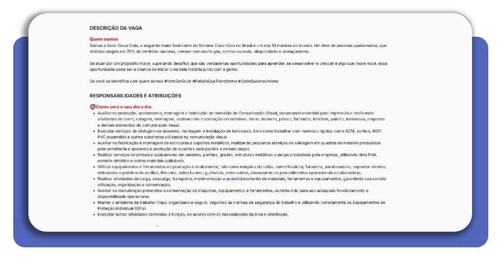 Detalhes da vaga e botão Candidatar-se no portal da Coca-Cola