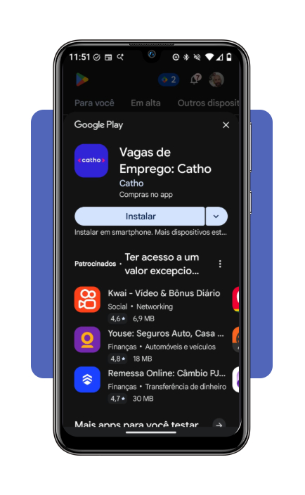 Tela de download do aplicativo Catho na loja de apps