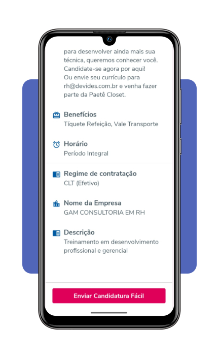 Envio de candidatura para vagas de costureira no aplicativo Catho