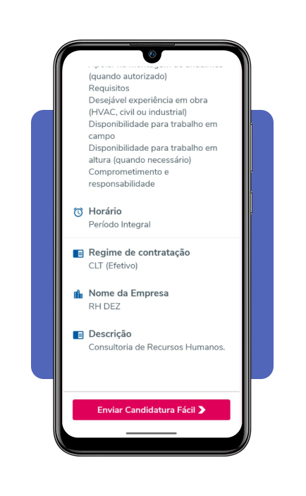 Candidatura a vagas de ajudante de obra com contratação imediata no app Catho